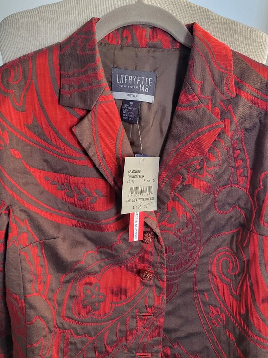 CLEARANCE - NWT Lafayette 148 NY Red Notched Lapel Paisley Jacket (S: 10 Petite) - Picture 2 of 14